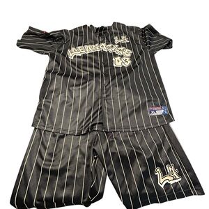 Veezo Wear Set Black Pinstripe Los Angeles 3 Athletic Set Jersey Hip Hop Y2K‎ XL